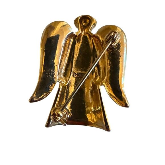 Monet Gold-Tone Angel Brooch Pin With Rhinestone Accents - Picture 2 of 3
